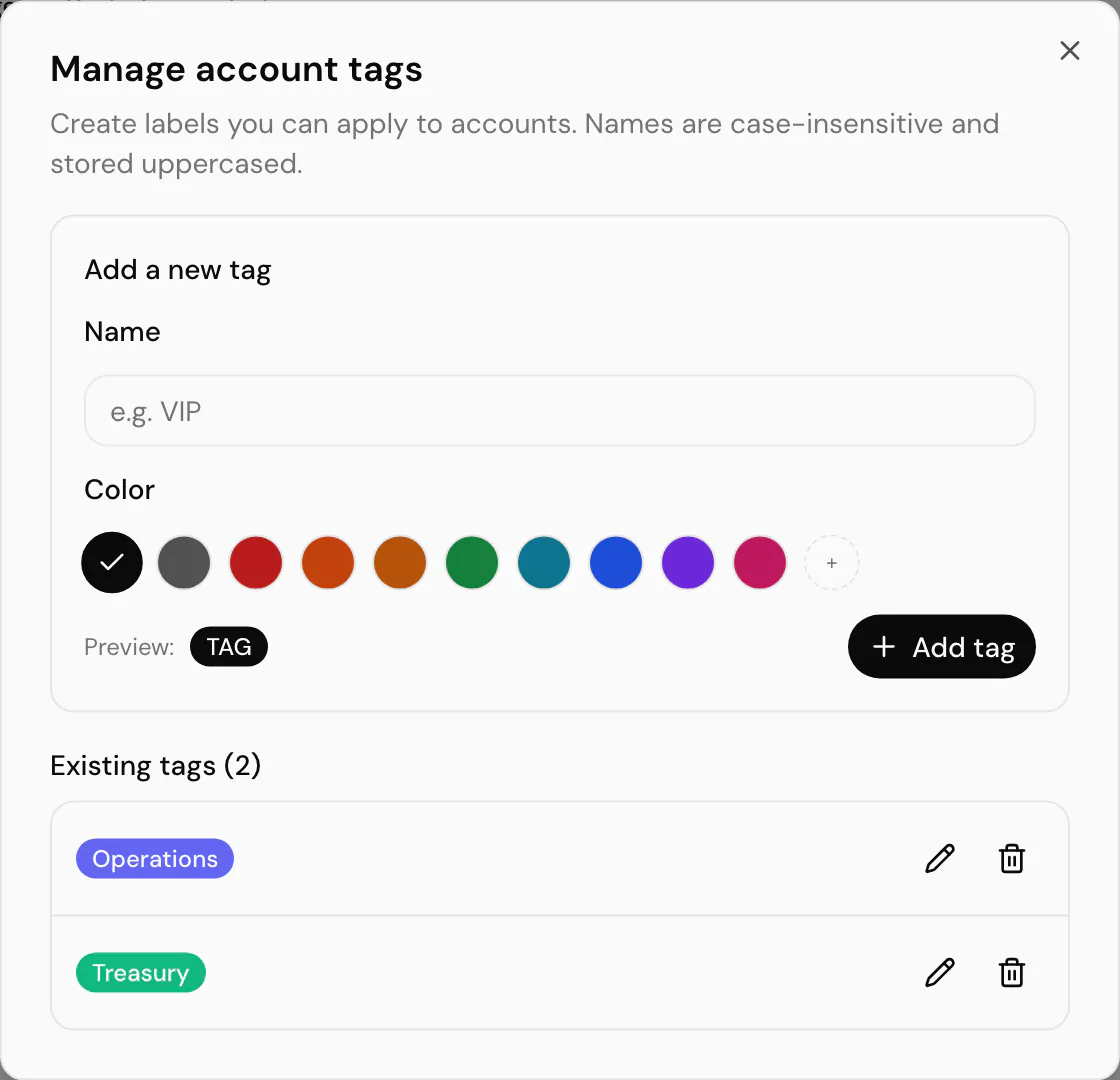 Managing account tags