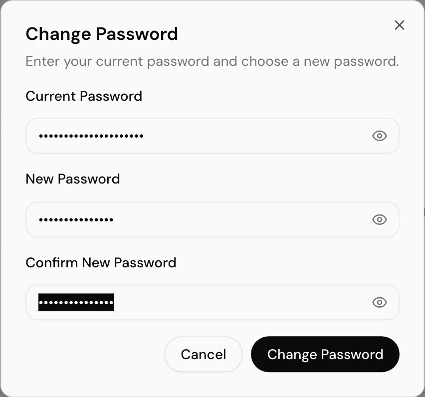 The change password dialog