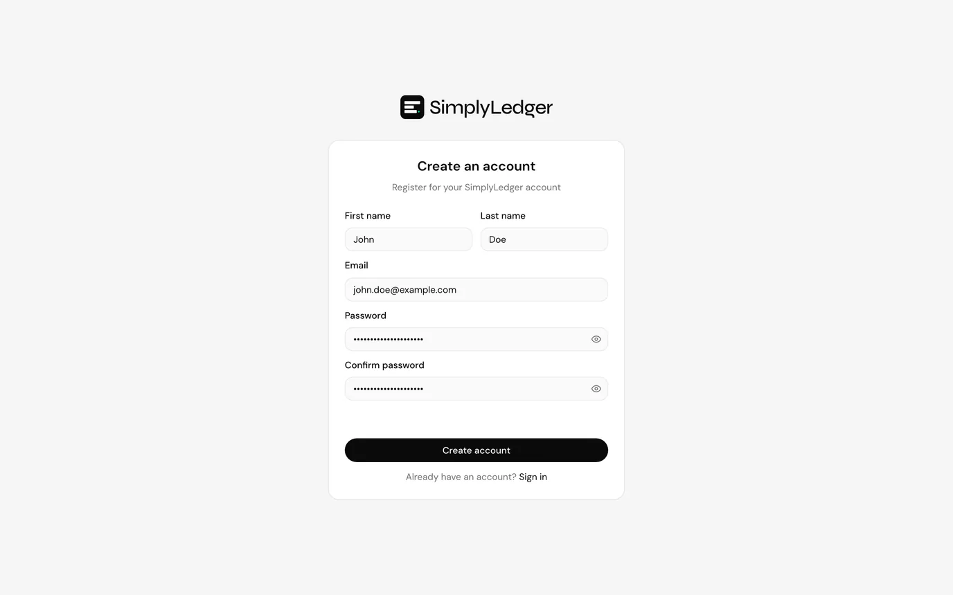 The registration form filled in