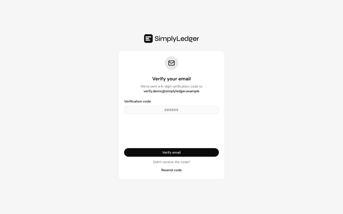 The email verification screen