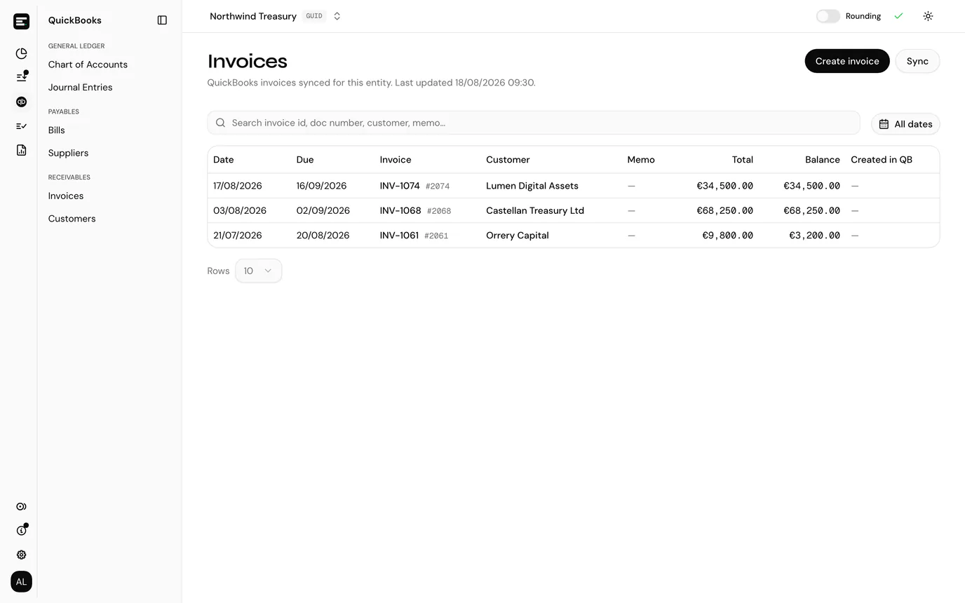 Cached QuickBooks invoices for the entity