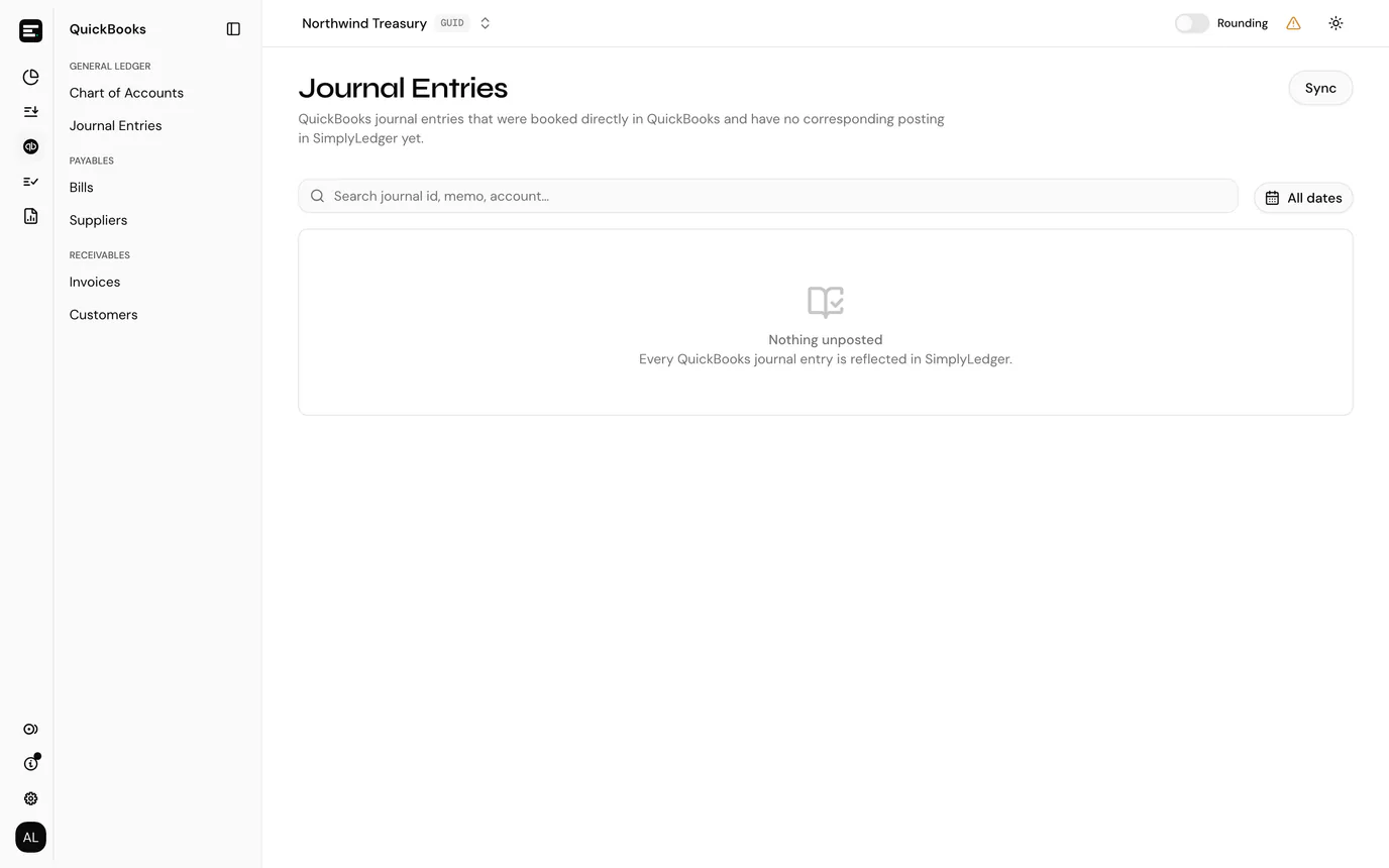 The journal entries screen