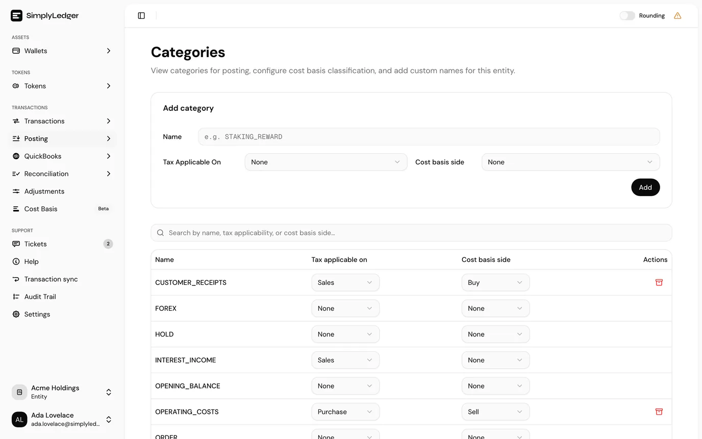 The categories page