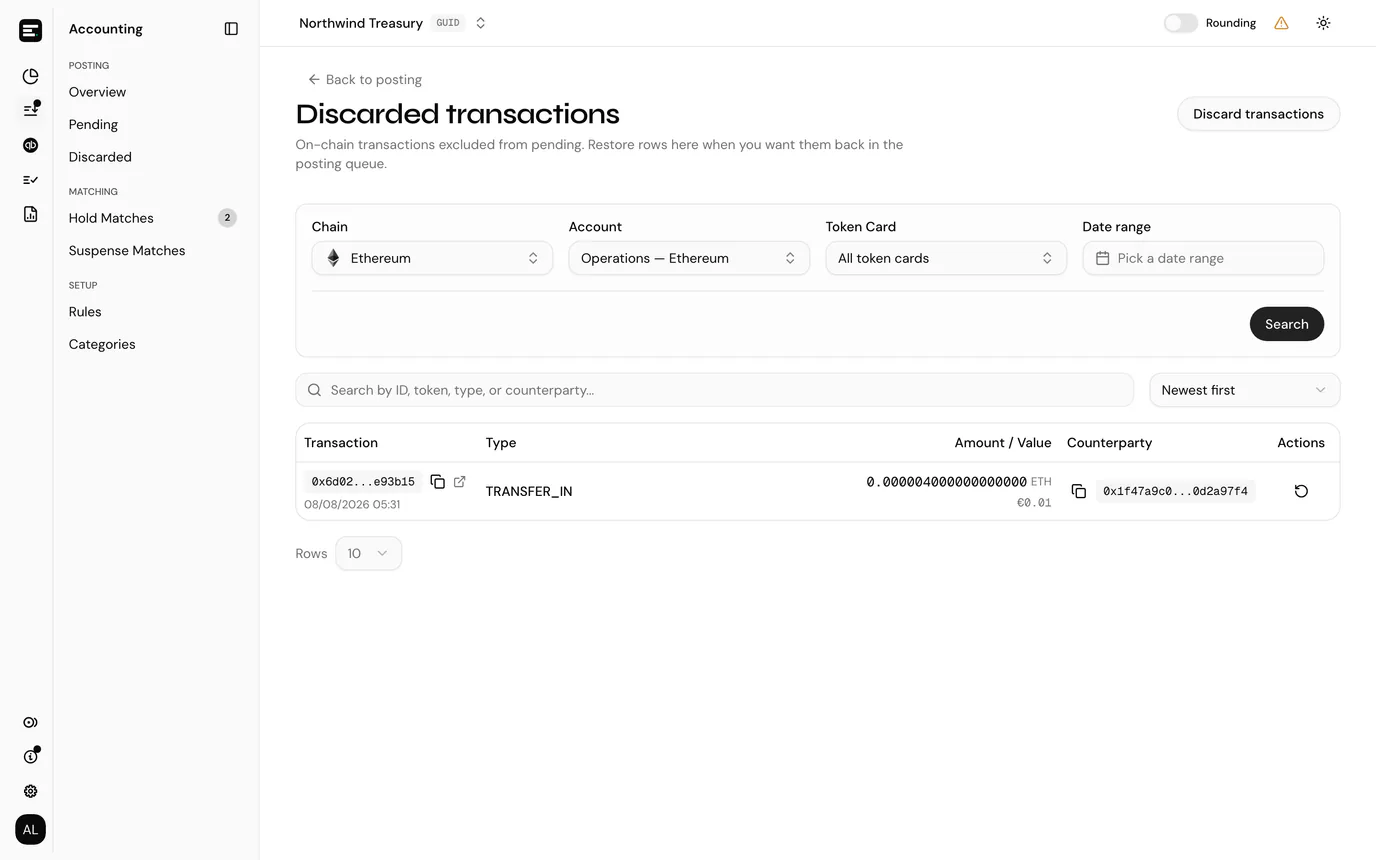 Discarded transactions for an account