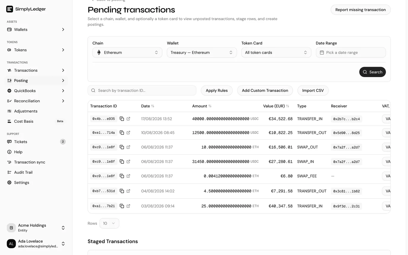 Unposted transactions ready to stage