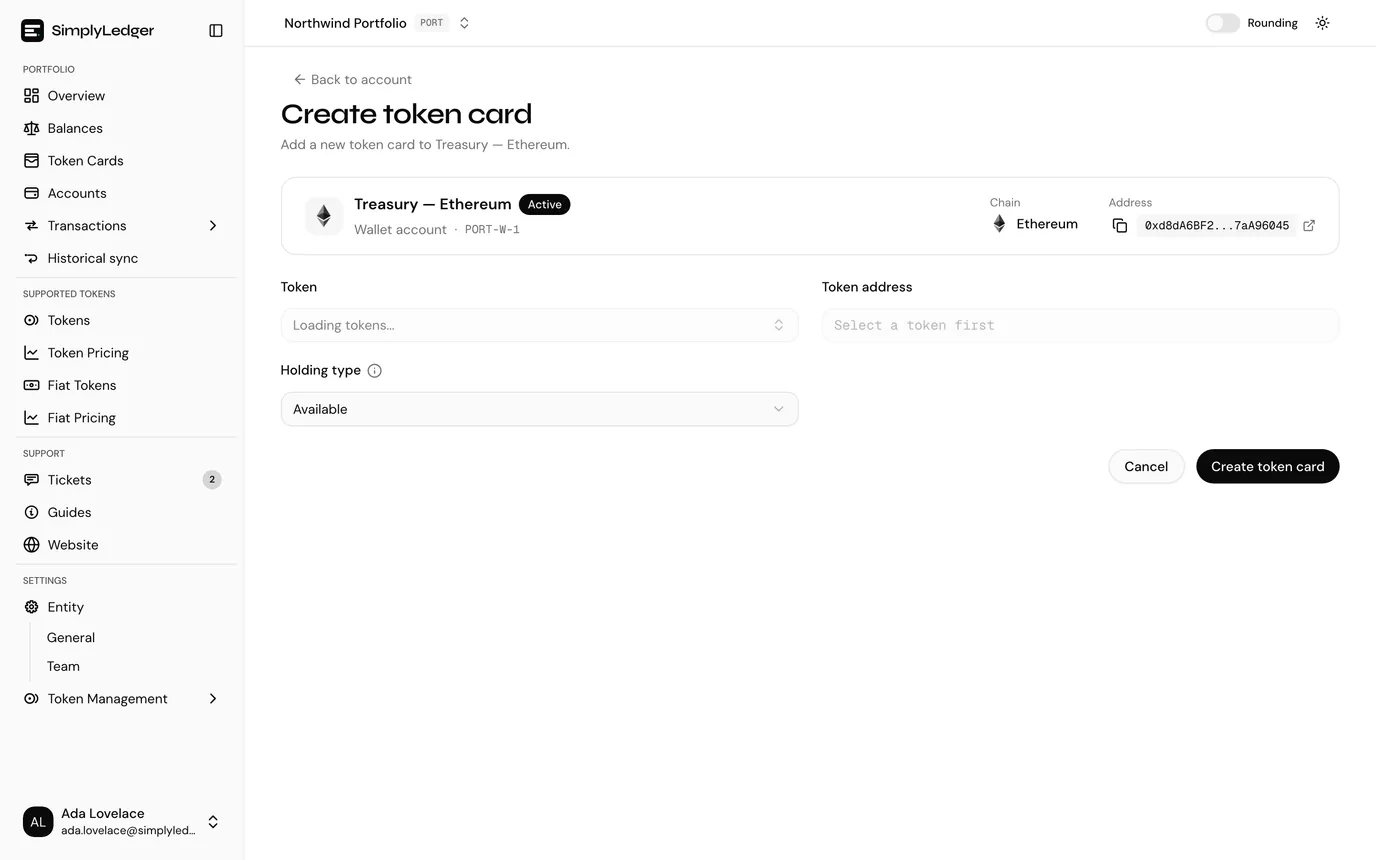 The portfolio create token card form