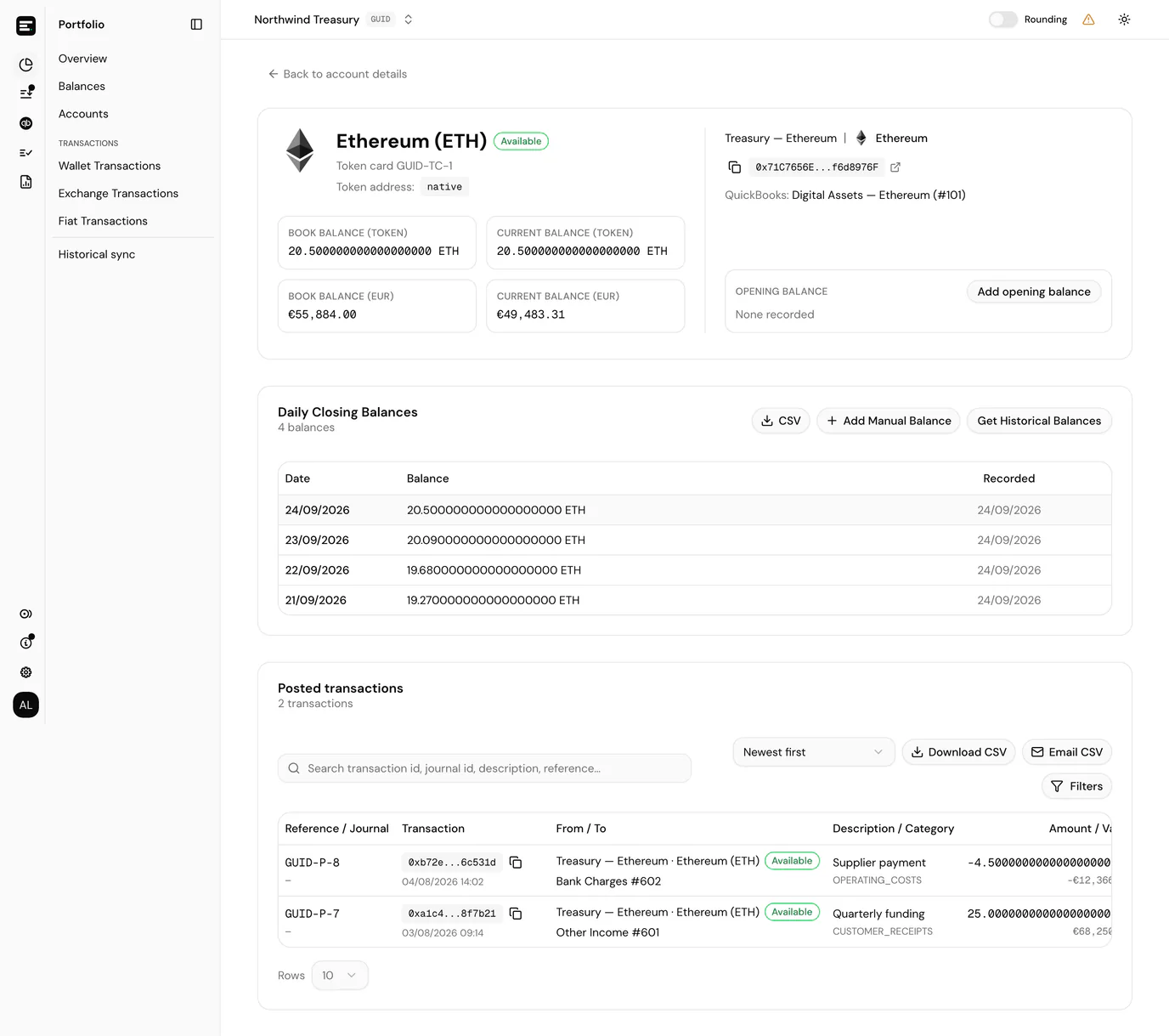A token card's detail page