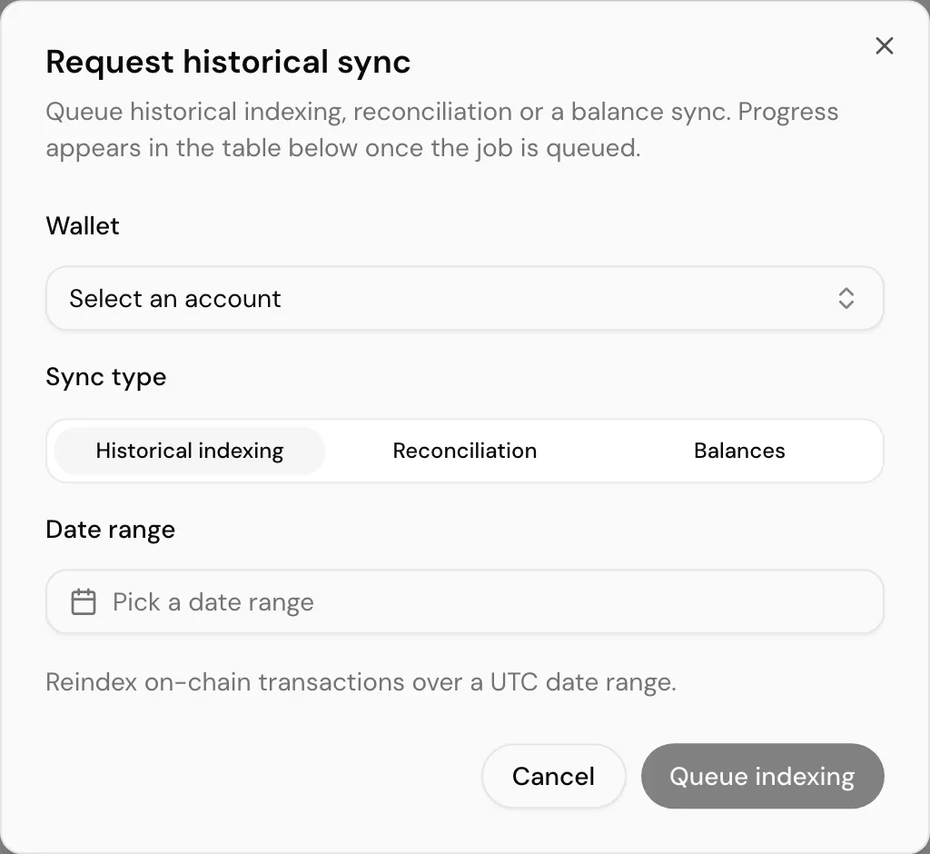 Requesting a historical sync