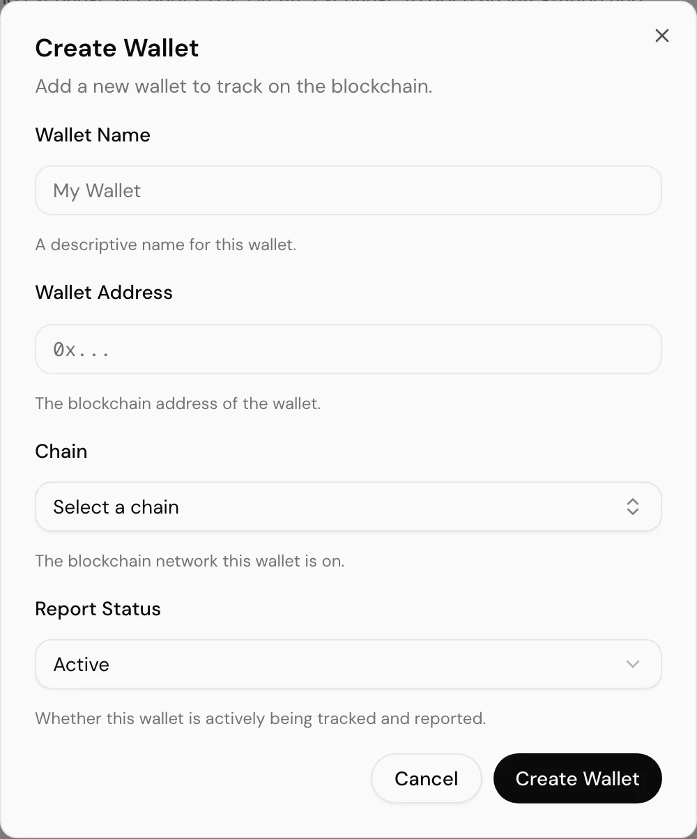 The create wallet dialog